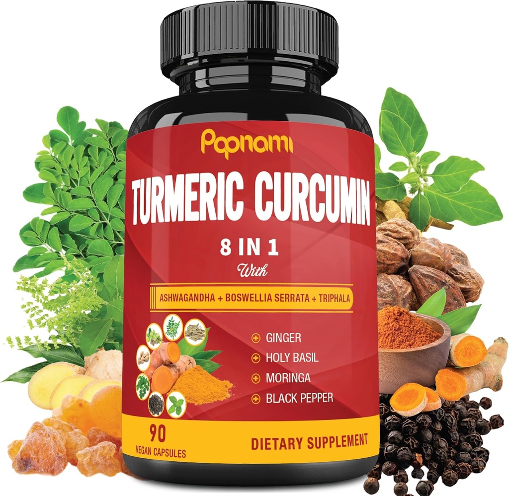 Cápsulas de Extracto de Turmérica - 90 Condes 3 Mes de Suministro - Ashwagandha Blended, Moringa, Ginger &amp; Más - Inmunity, Joint, Digestive & Wellness Support