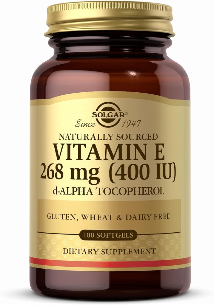 Solgar Vitamina E 268 mg (400 UI) - 100 Softgels - Vitamina E naturalmente alimentada como d-Alpha Tocopherol - Gluten Free, Dairy Free - 100 Servings