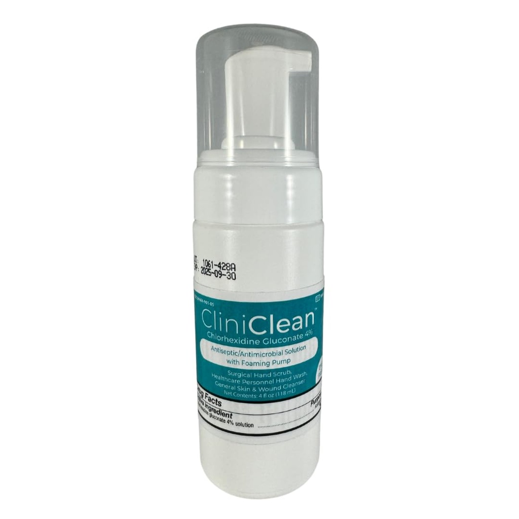Solución versátil, antiséptica que contiene clorhexidina Gluconato 4% (CHG), sin olor, sin tinte, prepa del paciente, lavado de mano personal, escrúpulo de mano (4oz. Foam-Pump) (1 botella)