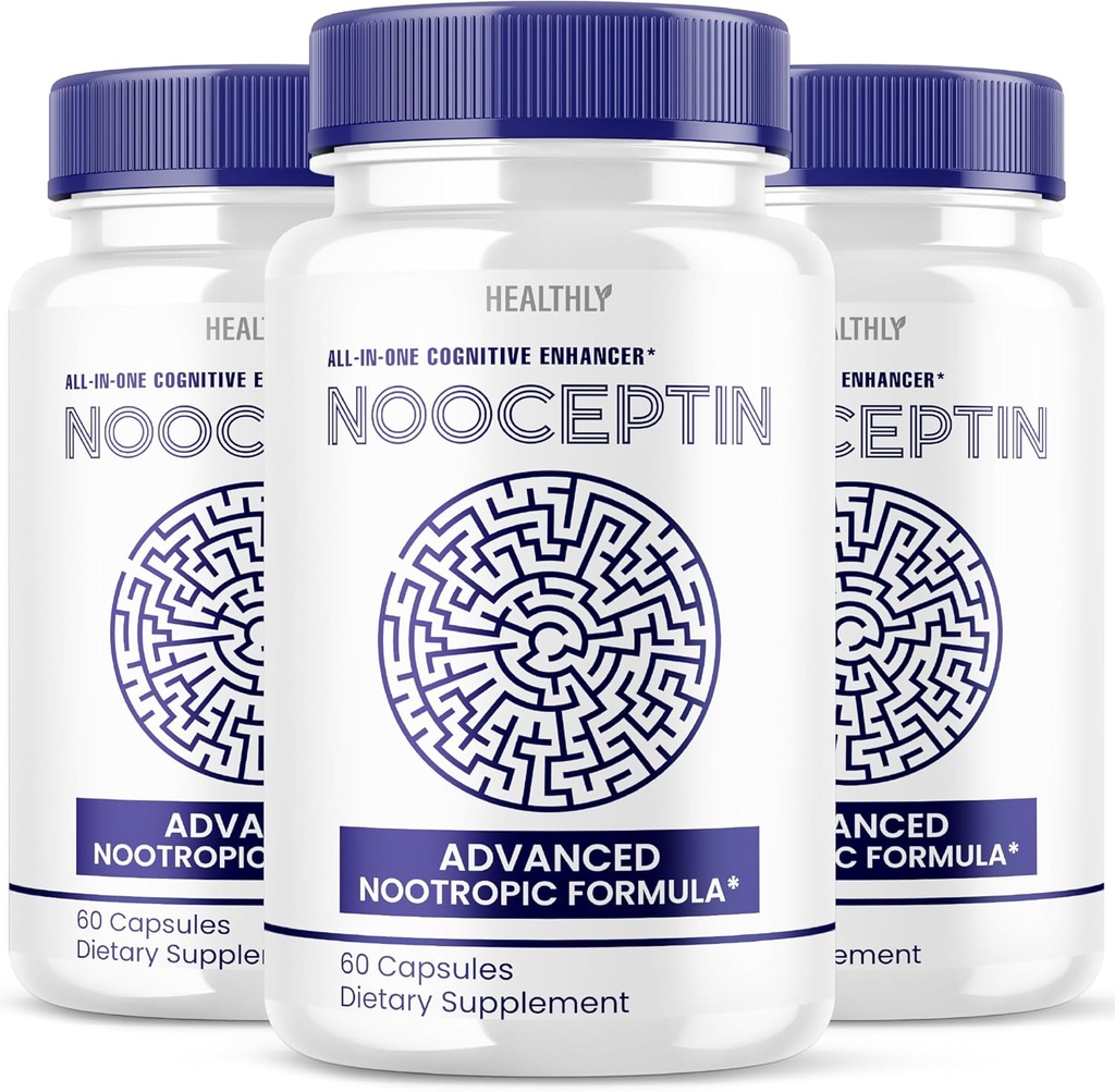 (3 Pack) Nooceptin Brain Supplement - Official Formula - Nooceptin Advanced Formula Nootropic Supplement for Kids and Adults - Extra Strength Memory, Cognitive Support Brain Powder (180 Capsules)