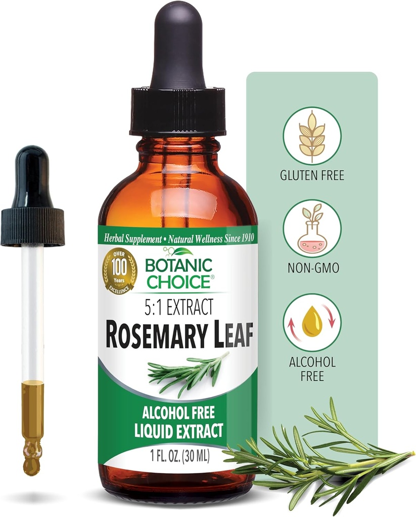 Elección Botánica – Rosemary Leaf Liquid Extract – Alcohol Free, Gluten Free – Fast Acting Supplement Drops – Easy to Use Dropper – 1 Fluid Ounce