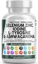 Clean Nutra Selenium 300mcg Iodine 500mcg Tiroid Support for Women &amp; Hombres Silencio L Tyrosine 500mg Ashwagandha Suplemento Bladderwrack, Turmeric, Kelp, Schisandra Zinc Pills Capsule Suplementos