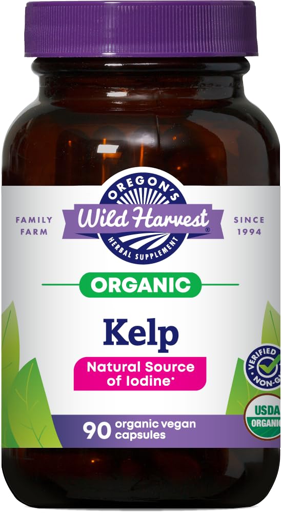 Kelp de la cosecha silvestre de Oregon suplemento orgánico Silencio Fuente natural de Iodine  sometida Vegan Capsules, 90 Conde