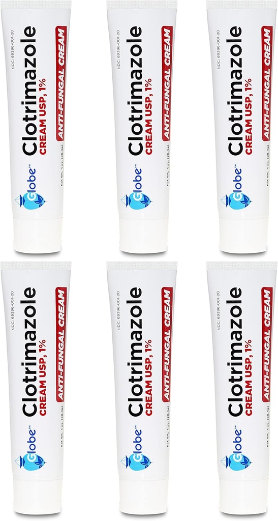 Globe (6 Pack) Clotrimazole Antifungal Cream 1% USP, 1 oz, Anti Fungal Treatment, Alimenta la picazón, quema, ardor y escalada Athletes asociados Pie, Jock Itch, Ringworm y Más