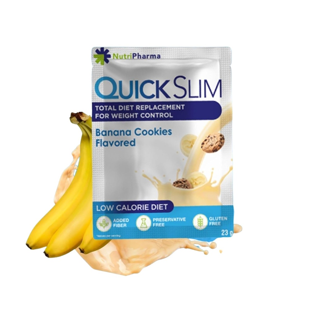 Quick Slim High Protein Weight Loss Shakes for Women ' Men, Complete Meal Replacement Powder, Low Carb Diet Shakes, Intermittent Fasting, Keto, Gluten Free (1 porción, Banana Cookies)
