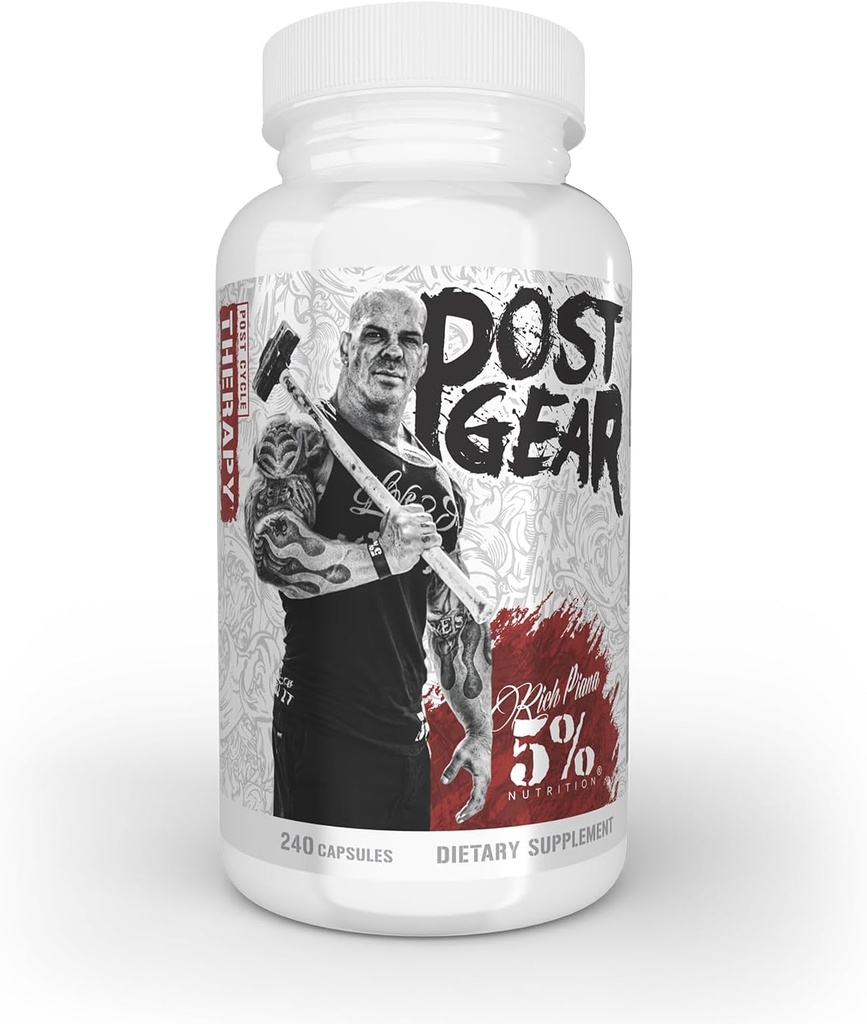 5% Nutrición Rich Piana Post Gear PCT Support Booster  Estrogen Blocker, Aromatase Inhibitor ← Post Cycle Therapy Supplement  DAA, DIM, Longjack, Stinginging Nettle, Milk Thistle, 240 cápsulas