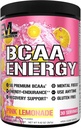 EVL BCAAs Amino Acids Powder - BCAA Energy Pre Workout Powder para la recuperación muscular Crecimiento y resistencia - Rehidratación Post Recuperación Bebida con Caffeine Natural - Limonada Rosa
