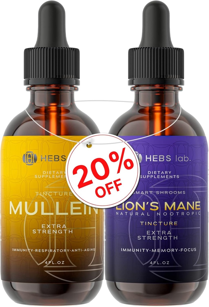 Bundle - Mullein Leaf Extract " Lions Mane Mushroom Supplement - Respiratory Support " Brain Support