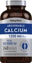 Piping Rock Calcio 1200 mg con Vitamina D3 TEN 240 Softgels TEN 5000 UI Vitamina D3 TENIDO Suplemento Calcium Absorbable No GMO, Gluten Free