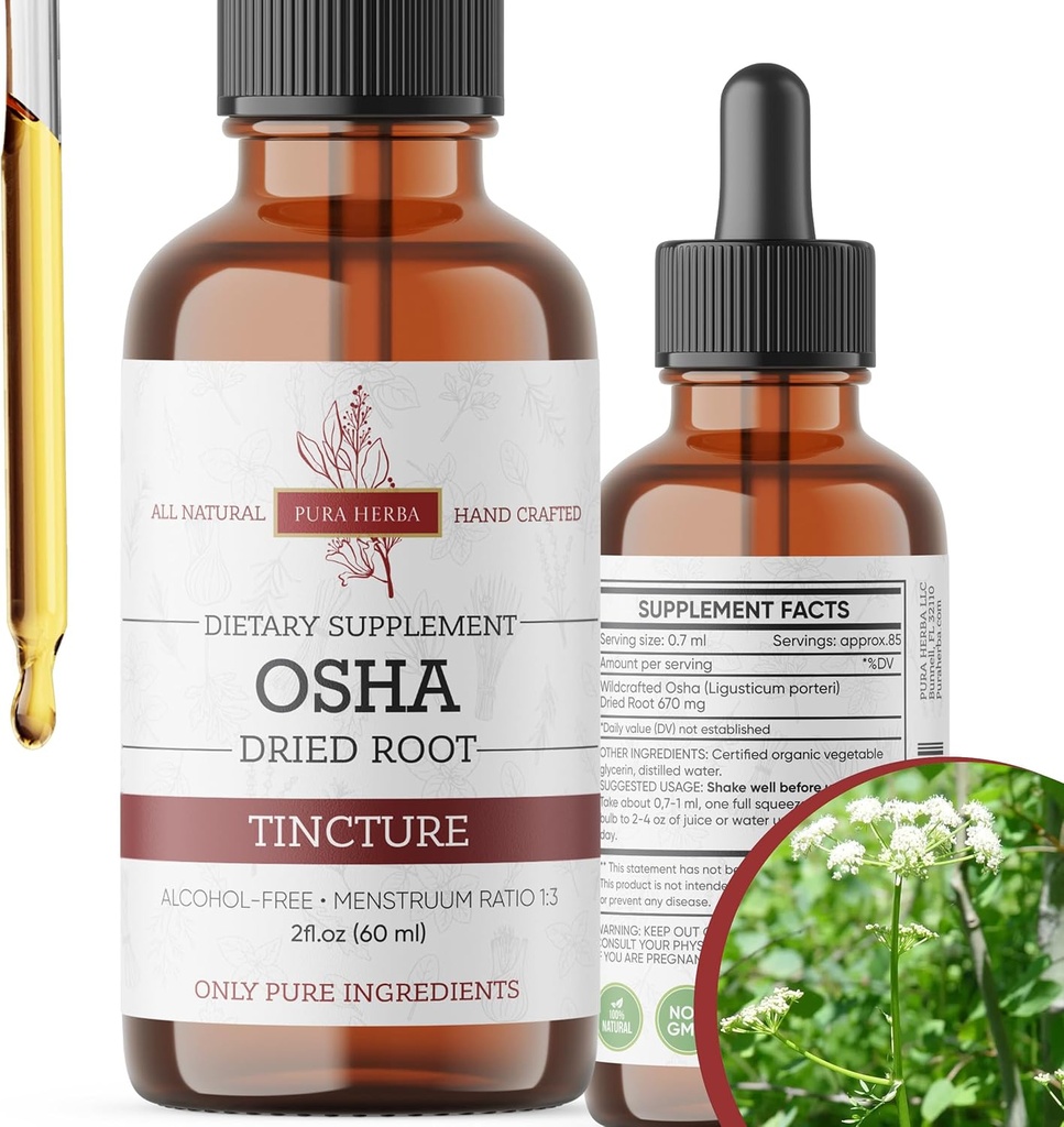 Orgánica OSHA Tintura de raíz – Soporte respiratorio natural – Extracto líquido libre de alcohol – Vegano, No GMO, Hecho en EE.UU. – 2 Fl Oz