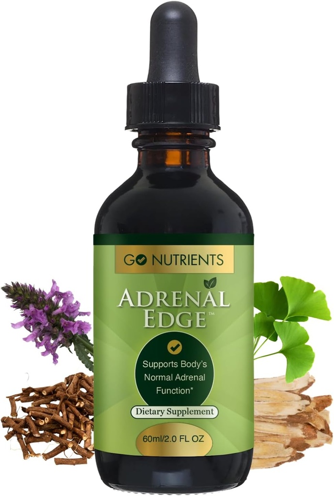 Go Nutrients Adrenal Edge – Complemento de Apoyo Adrenal Caídas para la Gestión de Cortisol " Stress Relief – Tintura de hierbas líquidas para la salud de las mujeres, Focus " Promueve el descanso – 2 oz