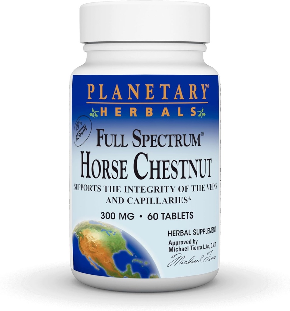 Herbals planetarios Full Spectrum Horse Chestnut Tablets, White Bottle 60 Cuenta (Pack of 1)