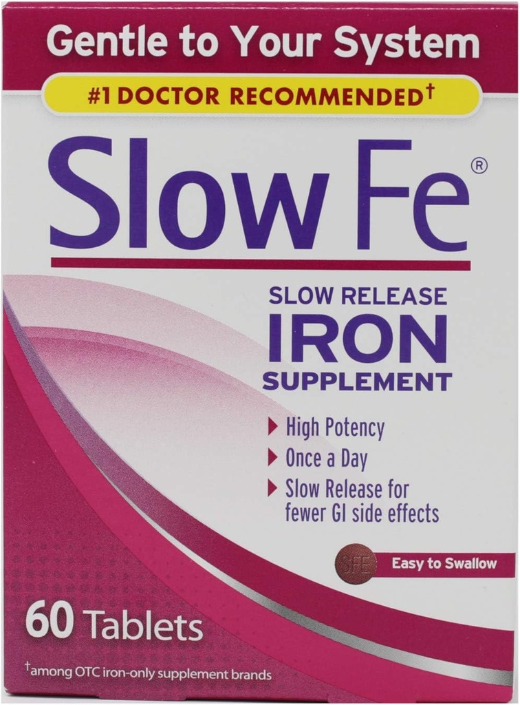 Slow Fe, High Potency Iron 45 mg, Slow Release - 60 Tablets - Pack de 2