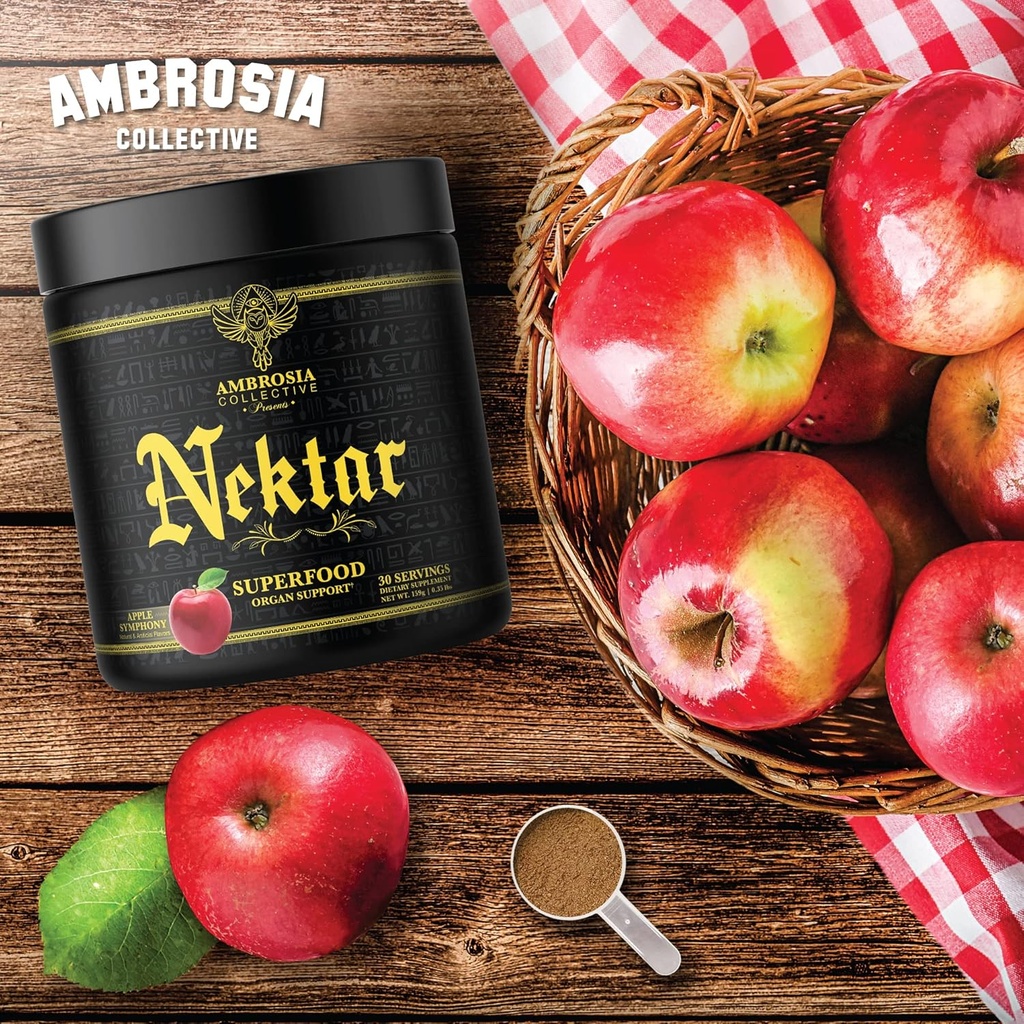 Ambrosia Nektar - Superfood Powder ← Suplemento completo de Salud Silencioso Apoyo a los Órganos - Vida, Riñón Salud Silencioso 30 Servimientos (Apple Symphony)