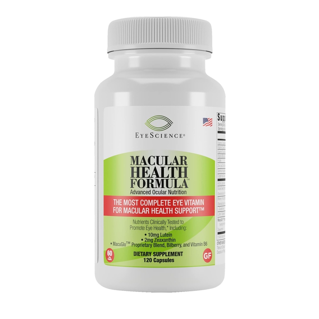 EyeScience – Macular Health Formula – Capsules – Complete Nutritional Supplement for Eye Health - Contains Lutein, Zeaxanthin, Vitamin C, D, E & B6 (120 Count)