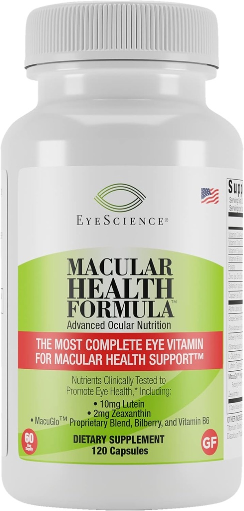 EyeScience Macular Health Beyond AREDS2 Formula, Advanced Ocular Vitamina - Contiene Lutein, Zeaxanthin, Bilberry y Vitaminas C, D, E y B6 (60 Day Supply)