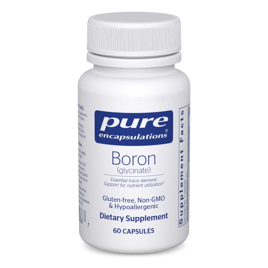 Pure Encapsulations Boron (Glycinate) ← Suplemento para el equilibrio hormonal, fuerza ósea y salud, tejido conectivo y metabolismo nutrito* ← 60 Capsules