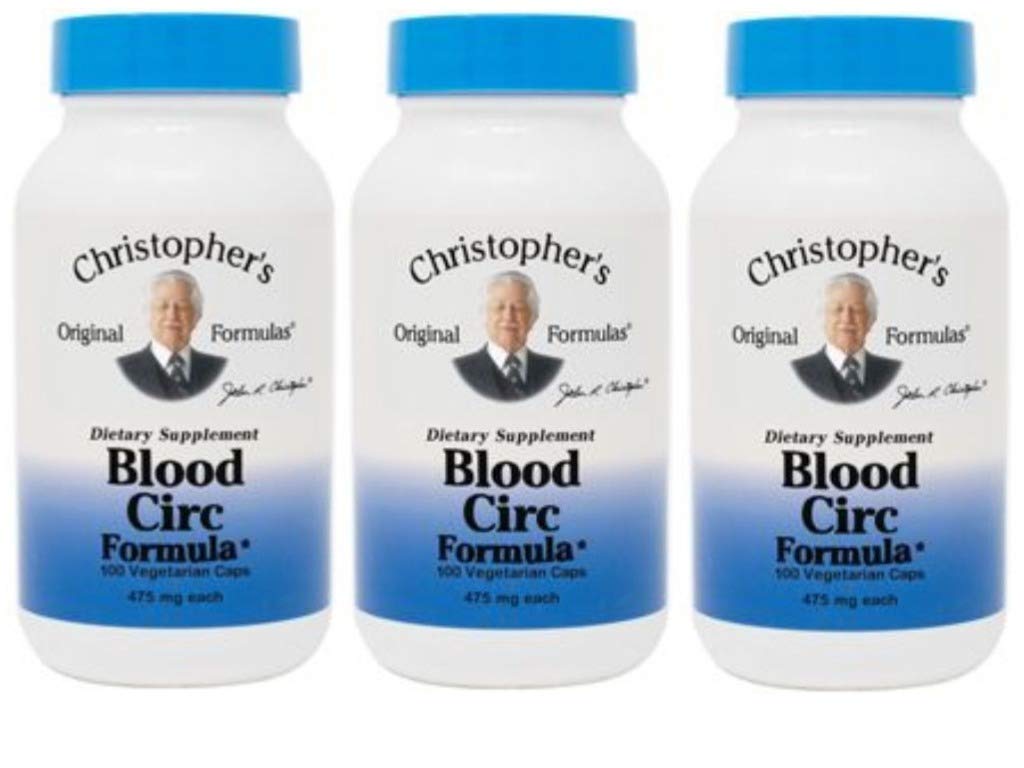 Fórmulas Originales de Christopher Blood Circ Fórmula Capsules, Suplemento Herbal para Wellness Circulatorio Cardiovascular, 100 cápsulas - Pack de 3