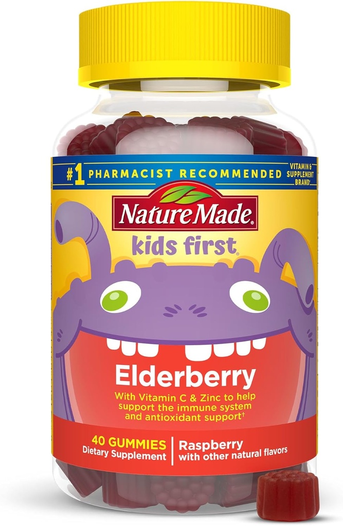 La naturaleza hizo niños Primera arándanos con vitamina C y zinc, Suplemento dietético para el soporte de inmunológico, 40 gomas de arándanos