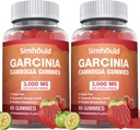 2 Pack Azúcar Garcinia Cambogia Gummies - 3000mg 95% HCA con L-Carnitina, Energía Boost, Fresa Sabor Gummy Easier to Take Than Pills &amp; Capsules 120 Condes
