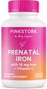Pink Stork Prenatal Iron Supplement for Women - 18 mg Non-Constipating Iron & Vitamin C for Pregnancy, Postpartum, " Breastfeeding - Focus, Fatigue, " Blood Cell Production - 2 Month Supply