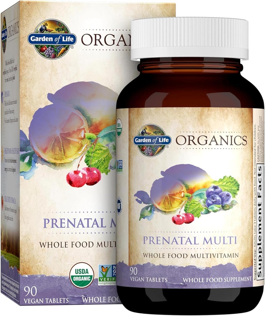 Jardín de Vida Orgánicas Multivitaminas prenatales de Mujeres con Vitamina D3, B6, B12, C & Iron, Folate for Energy &amp; Healthy Fetal Development – Organic, Non-GMO, Gluten-Free, Vegan, 90 Day Supply