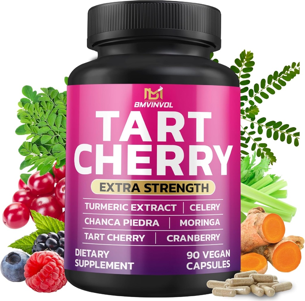 BMVINVOL Tart Cherry 20:1 Extracto - Plus Moringa, Chanca Piedra, Celería, Extracto de Arándano y Más - 90 cápsulas - 3 meses de suministro