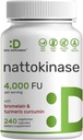 Nattokinase Suplemento 4,000 FU Por Serving, 240 cápsulas vegetarianas – Natto japonés con Bromelain, Curcumina Turmérica &amp; Pepper Negro Complejo – Enzymes Digestivos & Heart Health – Non-GMO, Vegan