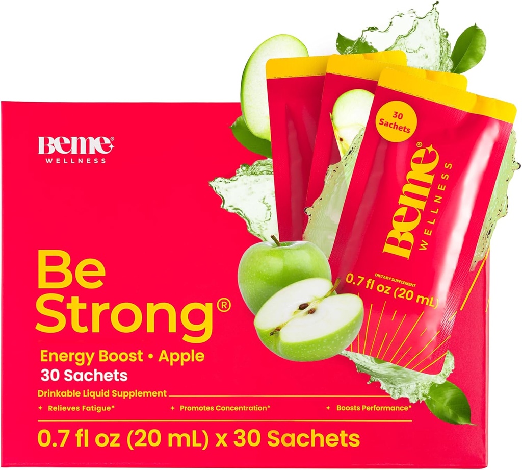 BeMe Vitamina B12 Zapato líquido, BeStrong - Vitamina B 12 Complementos líquidos bebibles Admite energía, foco, " Concentración - Guarana, Taurina, " Los suplementos de colagen promueven la recuperación (30 Sachets)