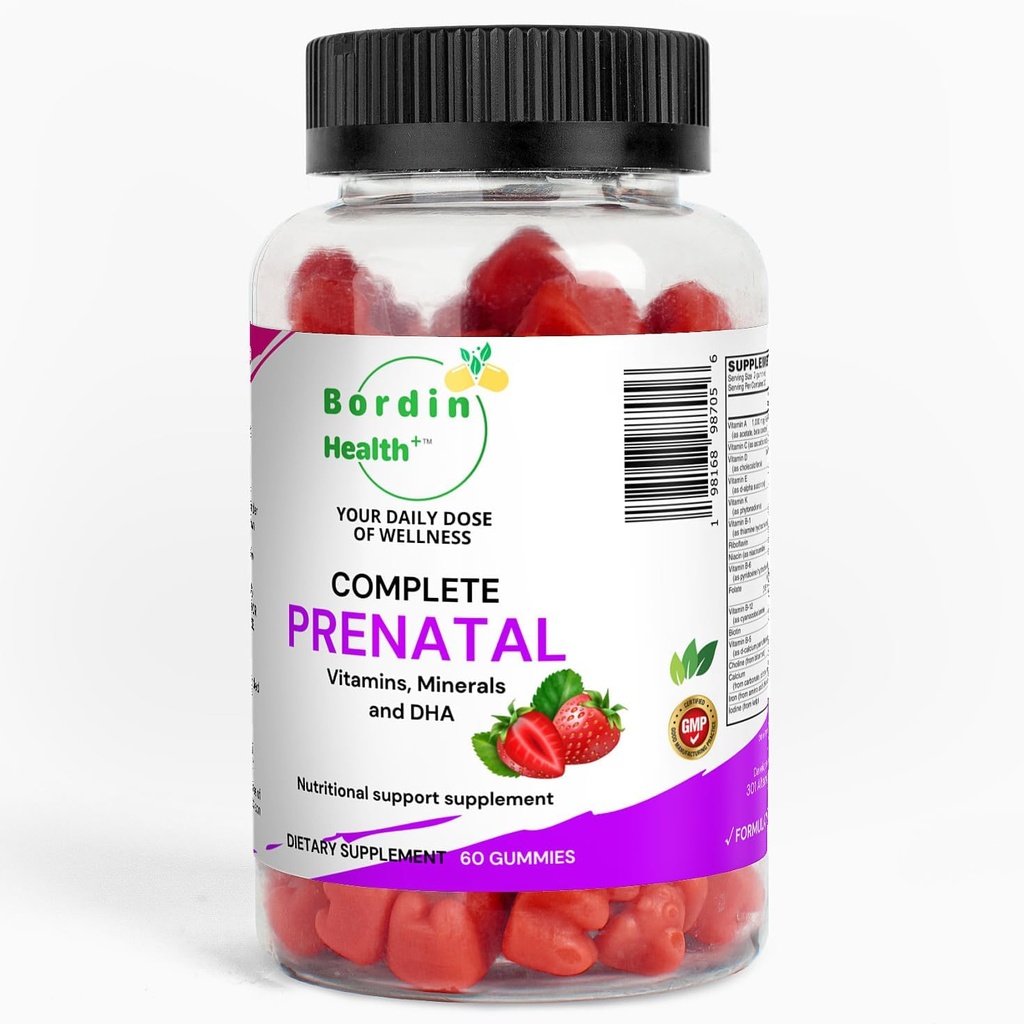 Complete Prenatal Vitamins, Folic Acid, Iron, Choline for Neural Tube Support, Omega-3 DHA for Fetal Brain Development, Calcium-Helper D3 & K2, Non-GMO Vegan Gummies