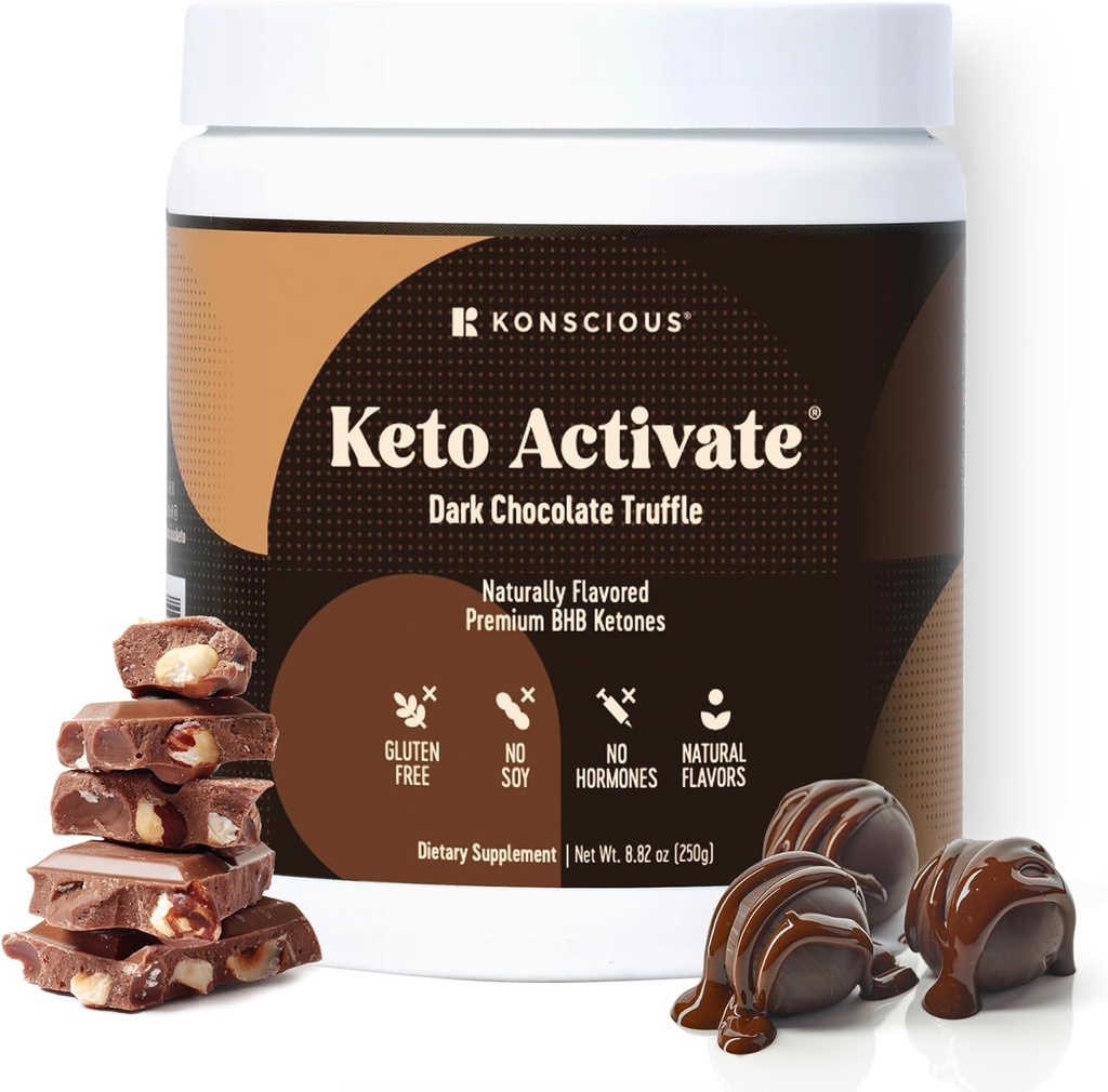 Trufa de chocolate oscuro Exógena Ketones Bebida: Pure Keto Shake Powder con cetonas de chocolate ¦ Jumpstart Ketosis &amp; Boost Energy with Natural Ketones Suplementos de Konscious Keto