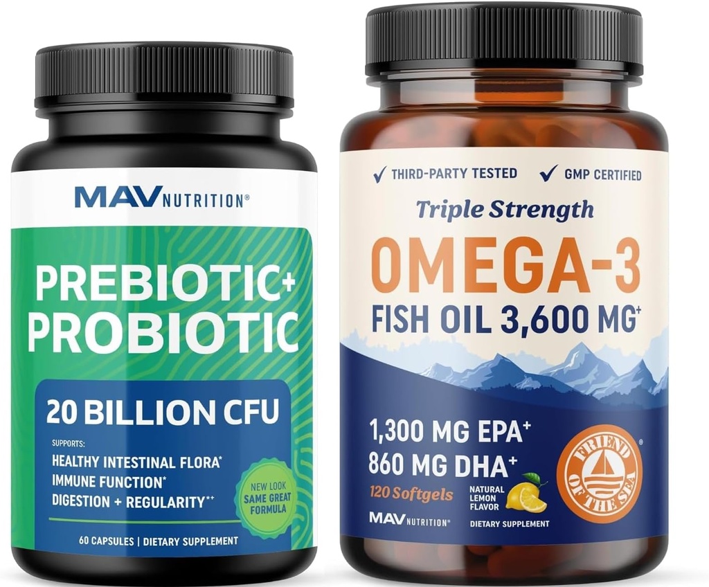 Petróleo de Pesca Omega 3 y cápsulas probióticas ← Triple Strength EPA & DHA con Probiótico Gut Health &amp; Immune Support Suplemento