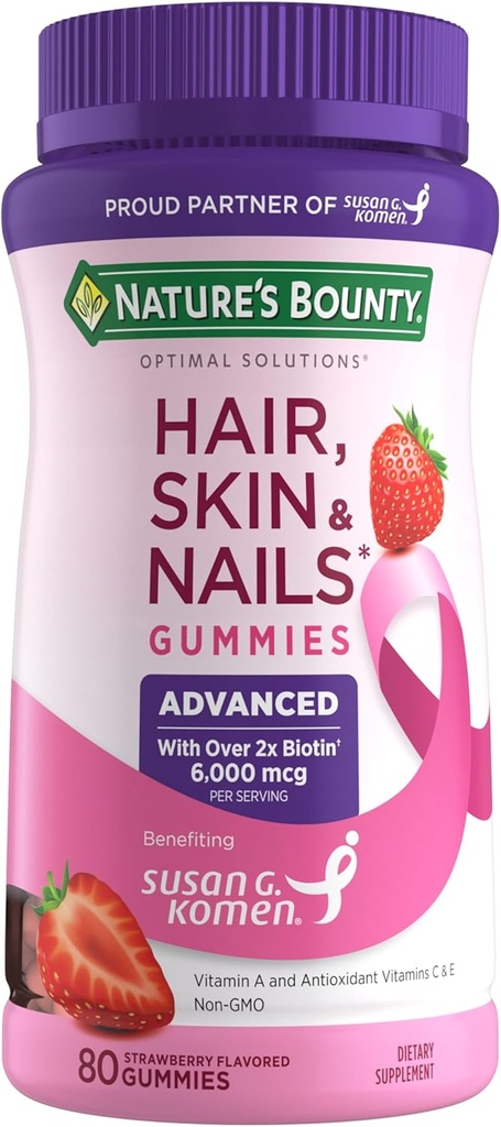 Bounty Optimal Solutions Advanced Hair, Skin, Nails, 2X Biotin, 80 Strawberry Gummies, 40 Total Servings