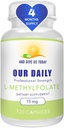 Y VENGAMOS TODAY OUR DAILY L-Methylfolate 15 mg / 15000 mcg Maximum Strength Active Folate, 5-MTHF, Filler Free, Gluten Free, Non-GMO, Vegetarian Capsules (4 Meths Supply) (120)