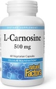 Factores naturales, L-Carnosina 500 mg, soporta el envejecimiento saludable, el músculo y la función cerebral, suplemento dietético, 60 cápsulas (60 porciones)