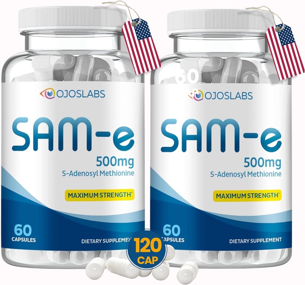 Sam e 500mg Methionine Suplemento para Liver, Joint, Brain and Mood Support, High Absorption SAM-e (S Adenosyl Methionine), Vegan, Gluten Free,Non-GMO-USA Made, 60 Sam e Capsule (2 Pack)