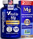 VitaUp Magnesium Glycinate 200mg - USA Made, Highly Absorbed, Non-GMO Magnesium for Relaxation, Deep Sleep, Bones & Heart - 200mg per Serving, 120 Vegan Capsules