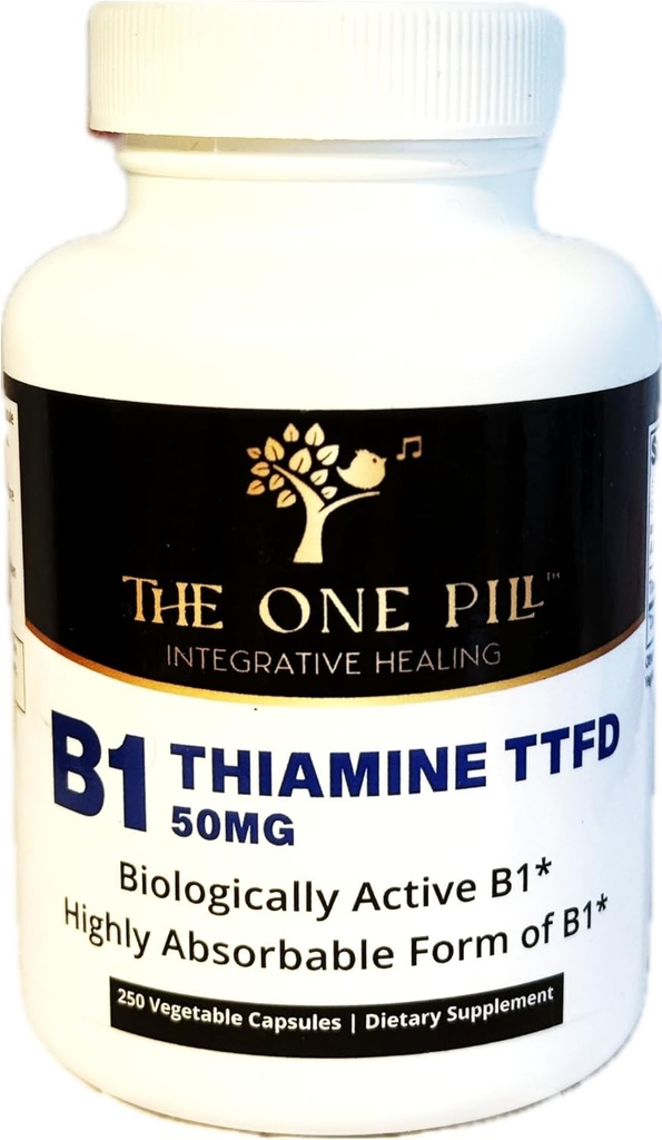 Vitamina B1 Thiamine TTFD, Thiamine Tetrahydrofuryl Disulfide, 50mg-250Capsules,Vegan,Non GMO,No hay rellenos artificiales o aditivos Stearate.