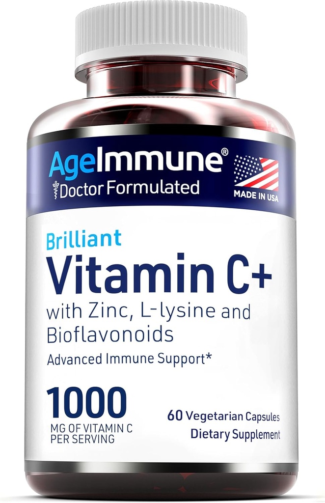 Vitamin C 1000mg Complex with L-Lysine 500mg, Zinc 12mg, Bioflavonoids 300mg. Doctor Formulated Magnesium Stearate Free Supplements for Healthy Immune System Support.(1)