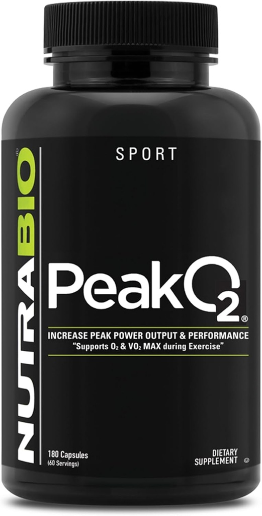 NutraBio PeakO2 Suplemento de entrenamiento, 180 cápsulas - Mushroom Blend Suplemento para ayudar a mejorar el rendimiento deportivo y la salud general, 60 servicios