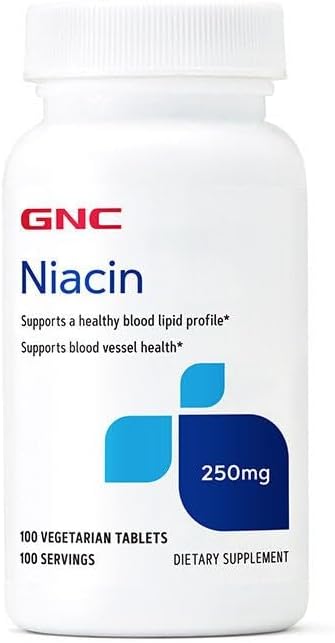 GNC Niacin 250mg, apoya la salud del vaso sanguíneo, 100 tabletas vegetarianas