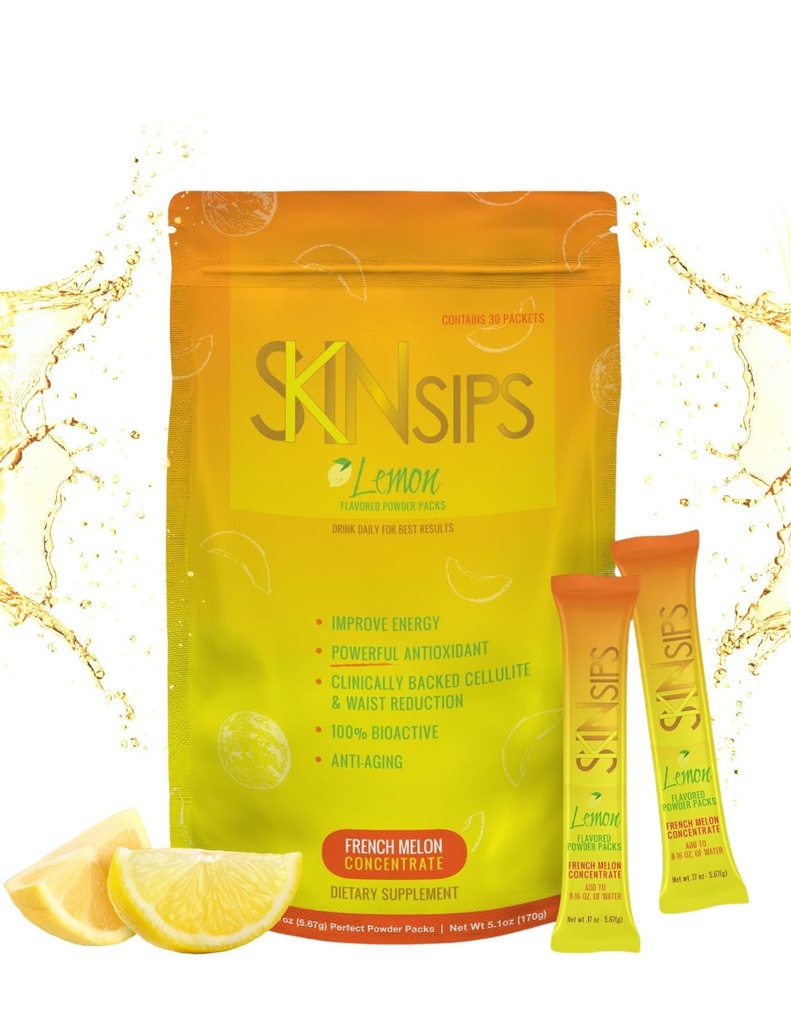Skin Health &amp; Energy Boost Drink Mix- Sugar Free, SOD B (TM), Antioxidantes del concentrado de melón francés, en los paquetes Go Stick, Lemon, 30 Pack