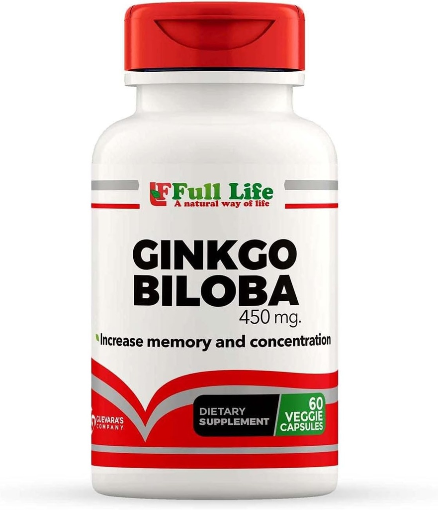 Full Life Ginkgo Biloba Capsules - Herbal Supplement - 60 Veggie Capsule 450mg.