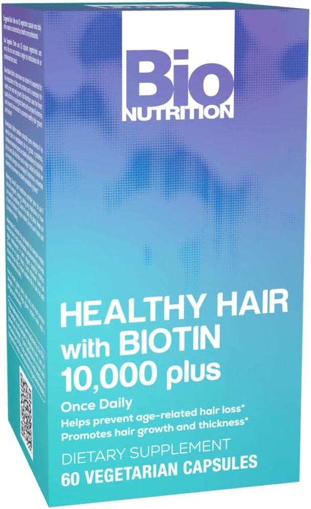Bio Nutrition Healthy Hair Support with Biotin 60 Vegetarian Capsules TENER Pelo más fuerte TENIDO PEQUEÑOS PEQUEÑOS TENIENDO Promueve el Crecimiento del Pelo y la Thickness ANTE Blend with Complex B Vitamins and Minerals