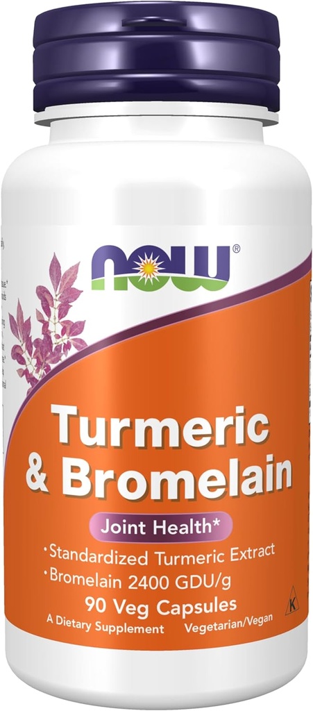 AHORA Suplementos de alimentos, Turmeric " Bromelain (Extracto Turmérico estandarizado) con Bromelain 2400 GDU/g, 90 cápsulas de veg