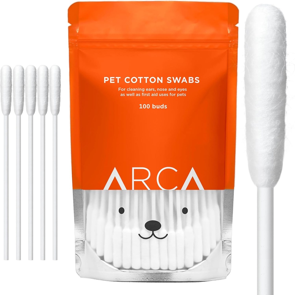 Cotton Swabs for Dogs and Cats - Cat &amp; Dog Ear Cleaner Long Cotton Swab - Extra Long Stick, Cat &amp; Dog Ear Cleaning Kit for Puppies and Pets, Multipropósito Pet Cotton Swabs for Ears (100 Buds)
