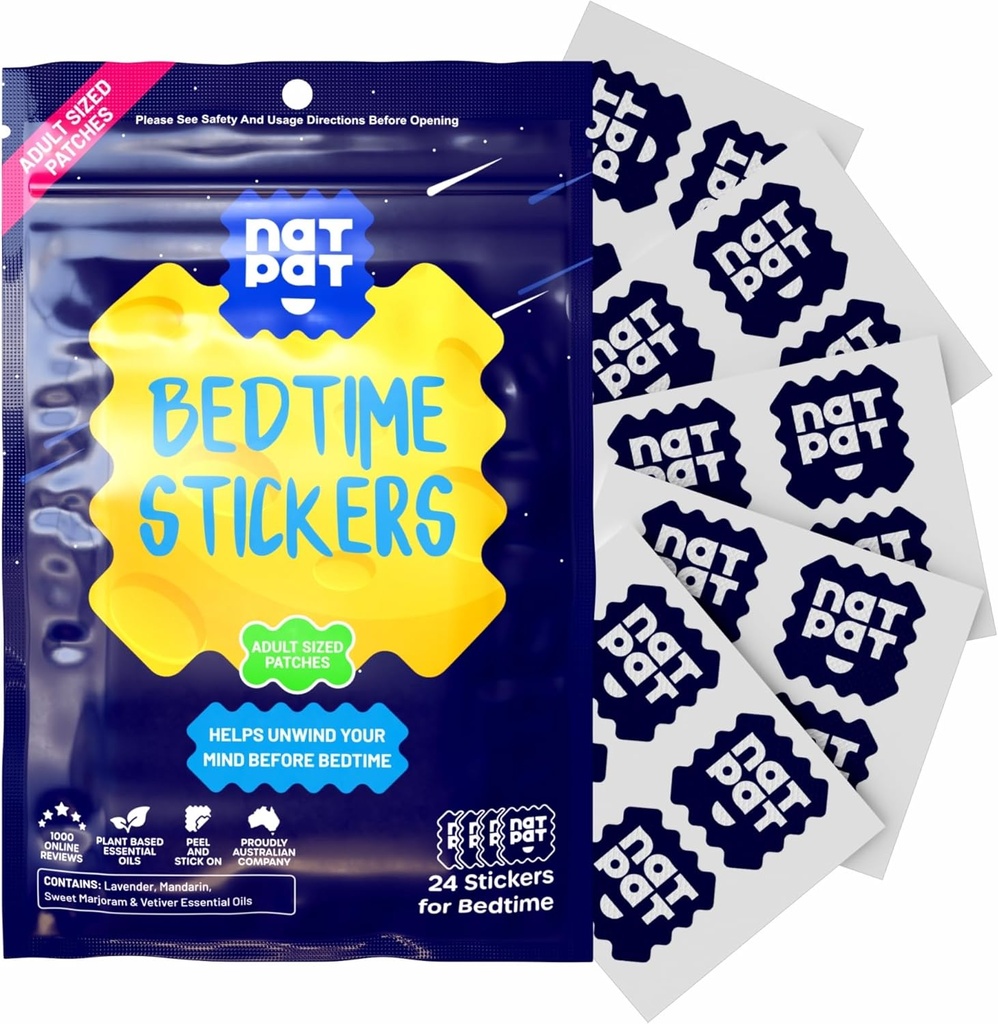 NATPAT Sleepy Patch Sleep Aid Patches - Relajando las pegatinas para adultos - Soporte para dormir basado en plantas - Pegatinas para dormir gratis Melatonin - 24 Condes