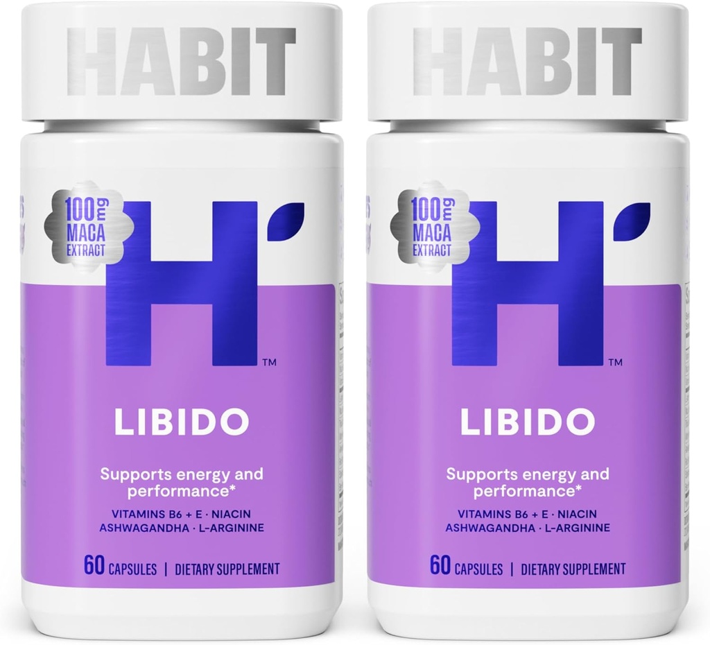 Habit Libido Suplemento 2 Pack (120 Capsules) - Nuevo Look, Natural Aphrodisiac Blend with Maca, Ashwagandha L-Arginine, Supports Energy and Performance, Vegan, Non-GMO