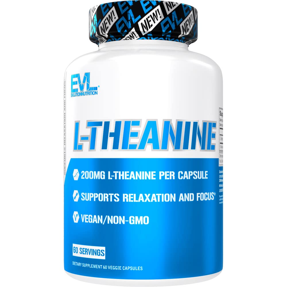 Evlution L Theanine 200mg Capsules for Focus and Relaxation Nutrition L-theanine 200mg Suplemento Nootrópico para la Atención &amp; Energía - Mood Support Daytime y Suplemento Nootropic Focus