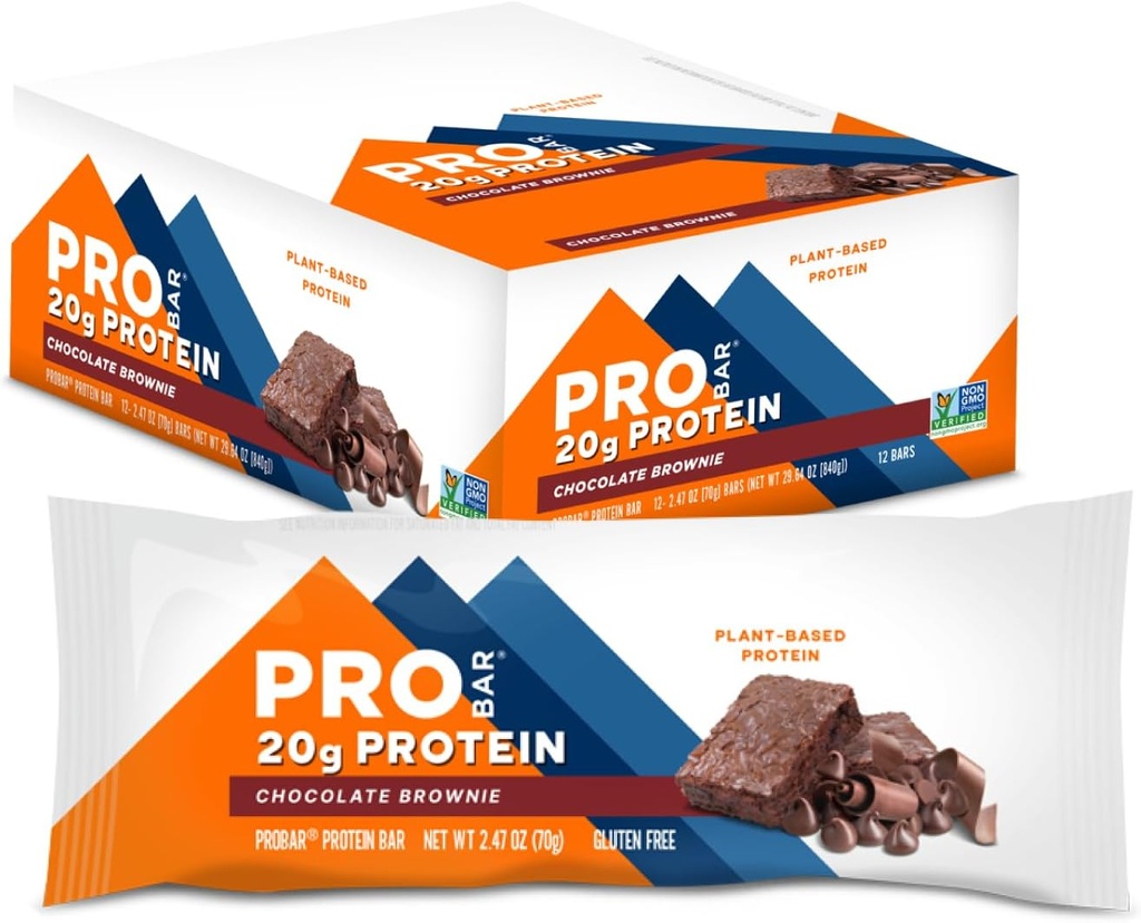 PROBAR - PROTEIN Bar, Chocolate Brownie, Non-GMO, Gluten-Free, Healthy, Plant-Based, Whole-Food Ingredients, Natural Energy (12 Conteo)